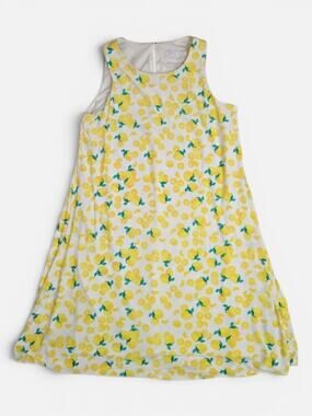 Pappagallo White Boho Spring Lemon Print Butter Yellow Midi Dress Small